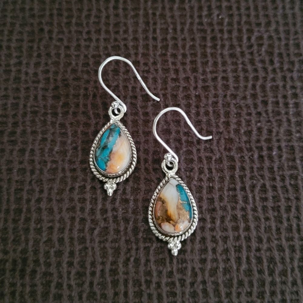 Shivam Oyster Blue💙 Copper Turquoise Teardrop💧 Earrings